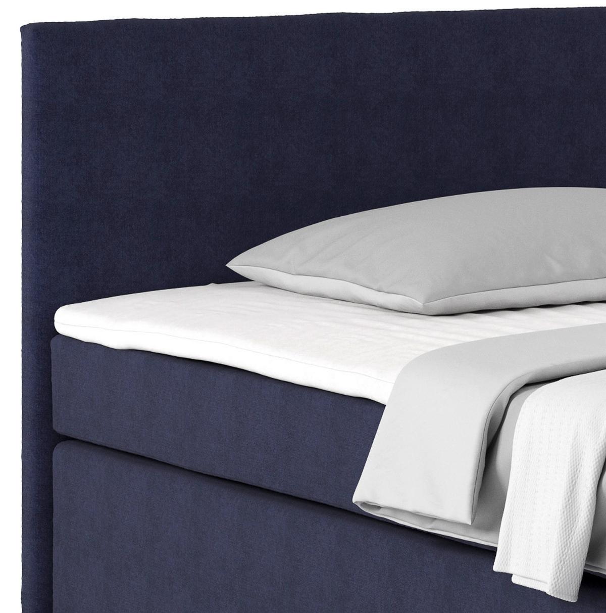 Boxspringbett Mit Topper 140x200cm Nero, Blau - Blau/Chromfarben, KONVENTIONELL, Textil (140/200cm)