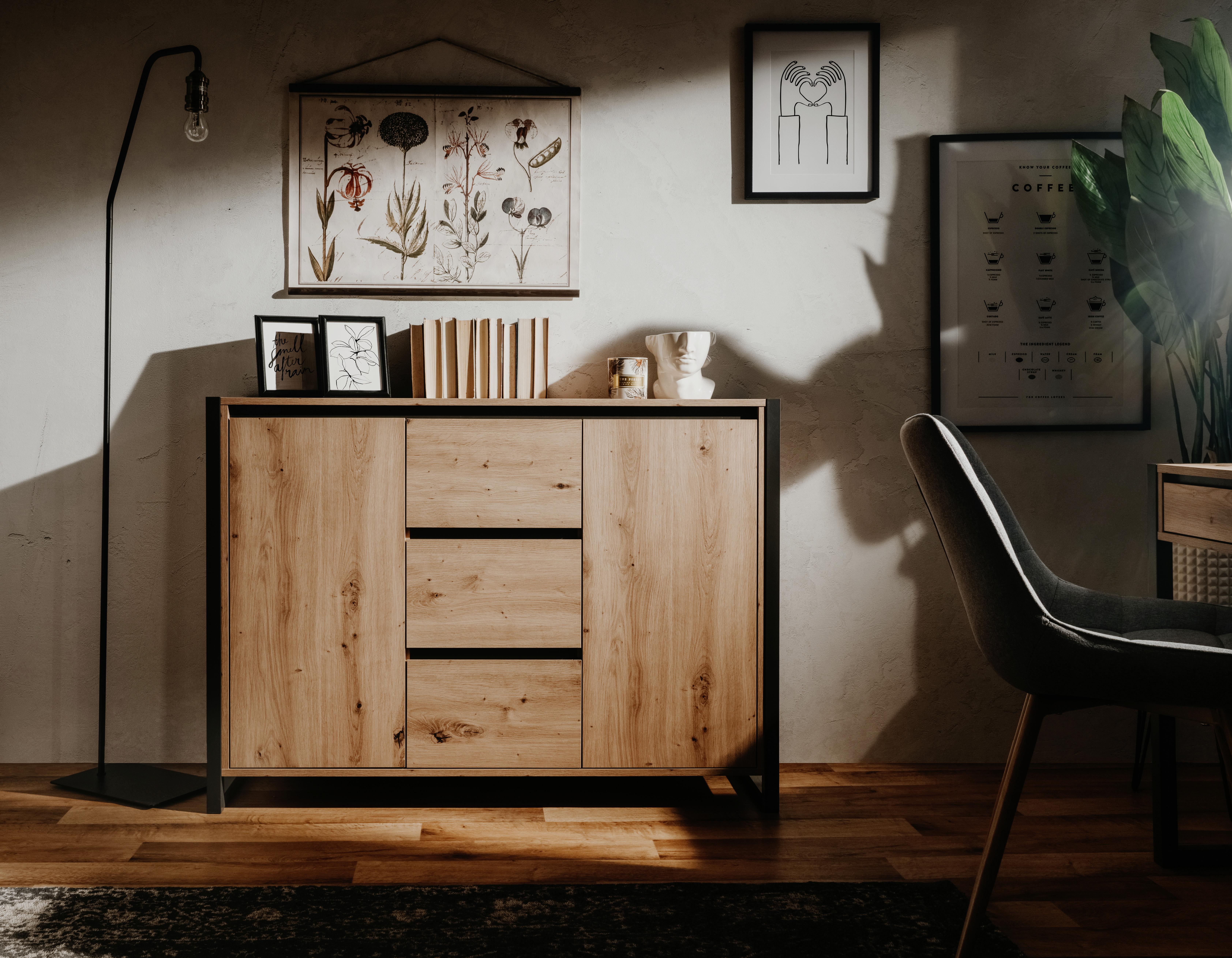Kommode 120cm Denver 2 Eiche Dekor - Eichefarben/Anthrazit, KONVENTIONELL, Holzwerkstoff (120/88/40cm) - MID.YOU