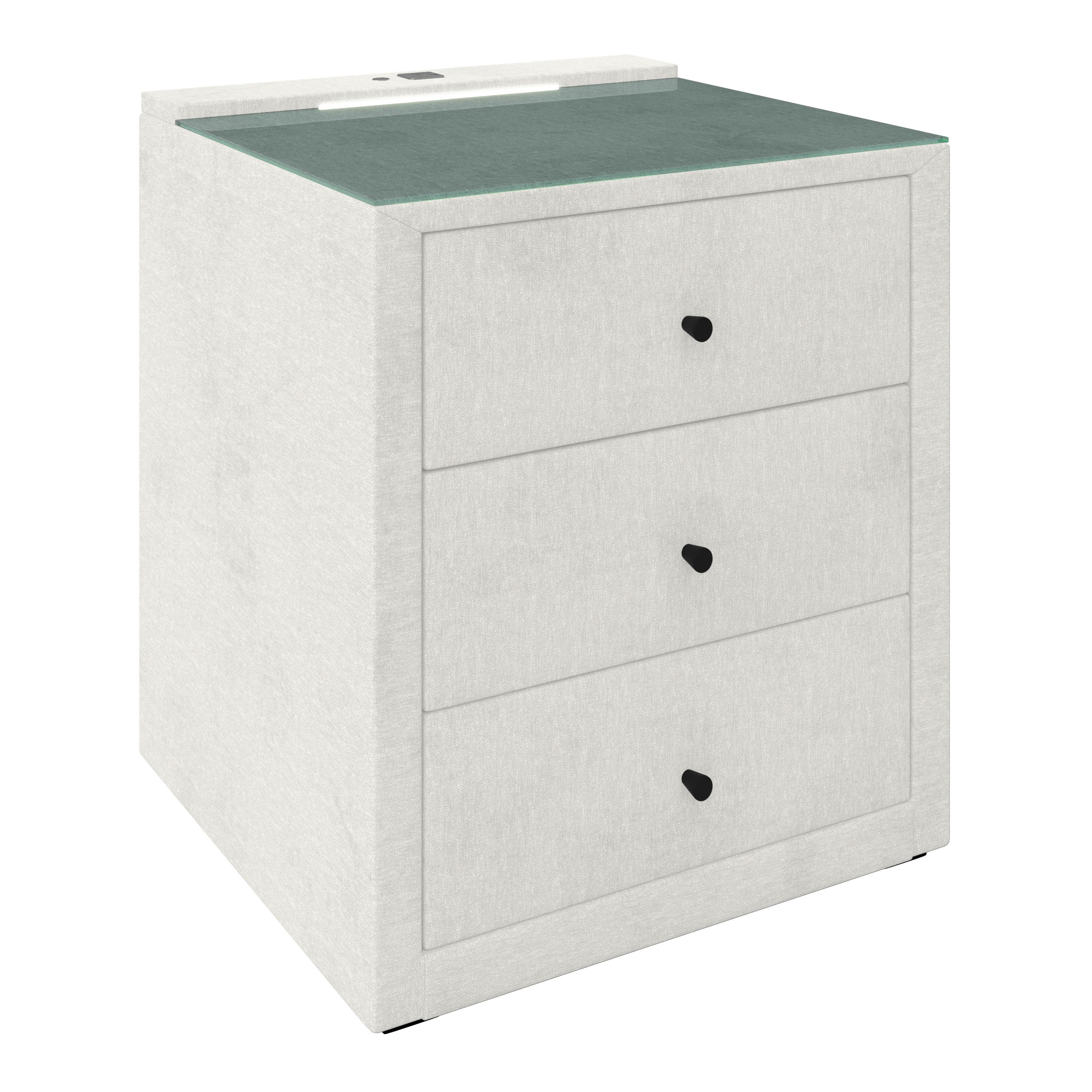 Nachtkästchen Maya - Creme/Schwarz, MODERN, Glas/Holzwerkstoff (48/56/45,5cm)