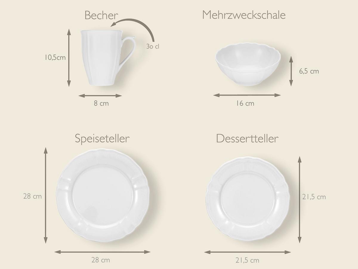 Kombiservice Porzellan 4 Personen Geschirr Set Weiß - Weiß, Keramik (34,5/28/29cm) - Creatable
