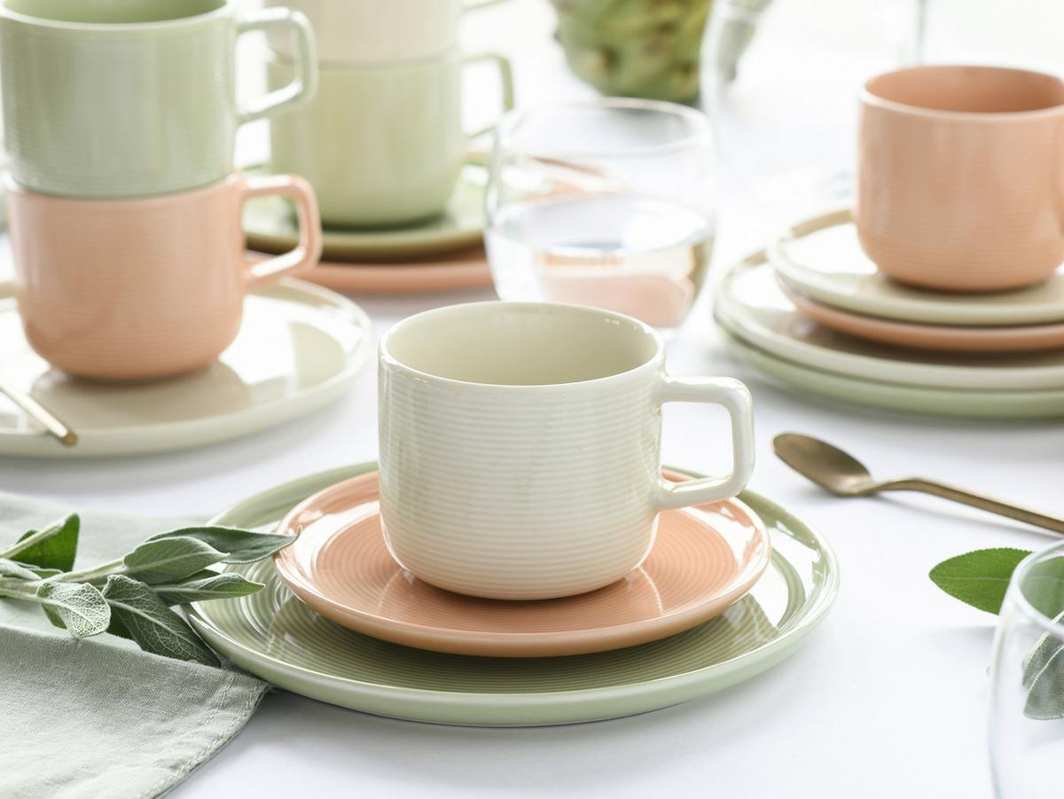 Kaffeeservice 18-Teilig. Porzellan, multicolor - Salbeigrün/Creme, Basics, Keramik - Creatable