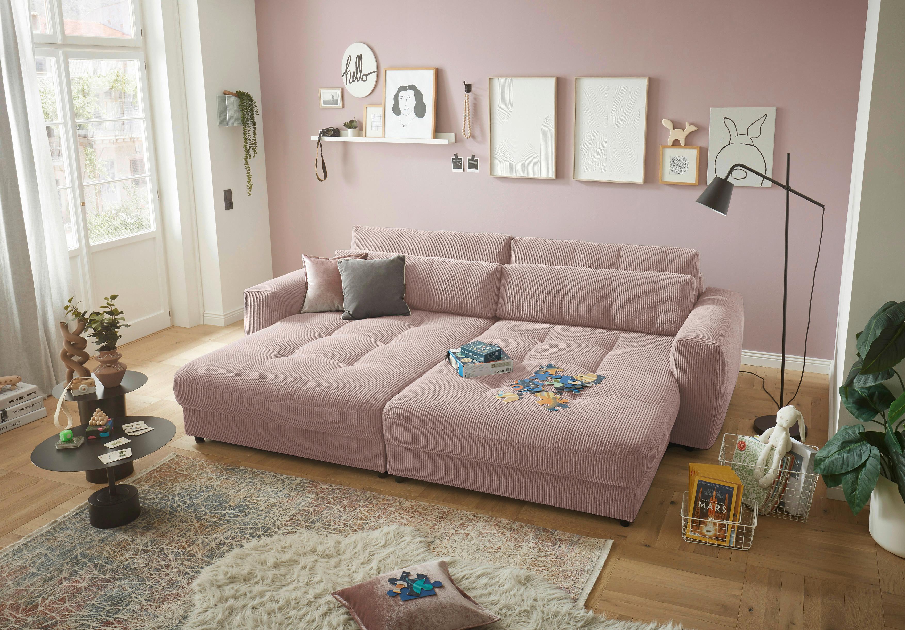 Mega pohovka LOVESEAT ružová - čierna/svetloružová, Konventionell, kompozitné drevo/textil (292/90/194cm) - MID.YOU