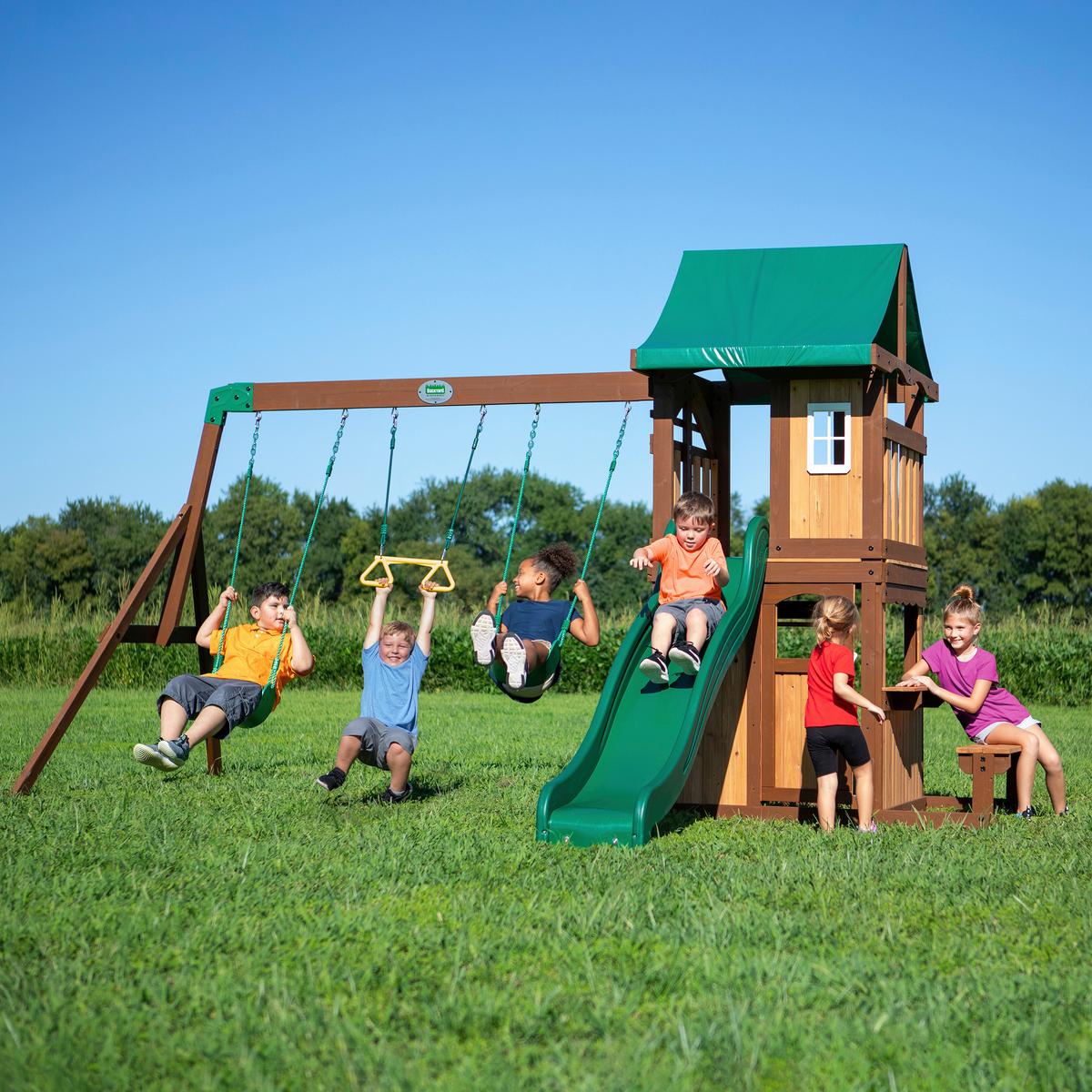 Spielturm Lakewood Braun/grün B: 340 Cm - Braun/Grün, KONVENTIONELL, Holz (340/260/430cm) - Ambia Garden
