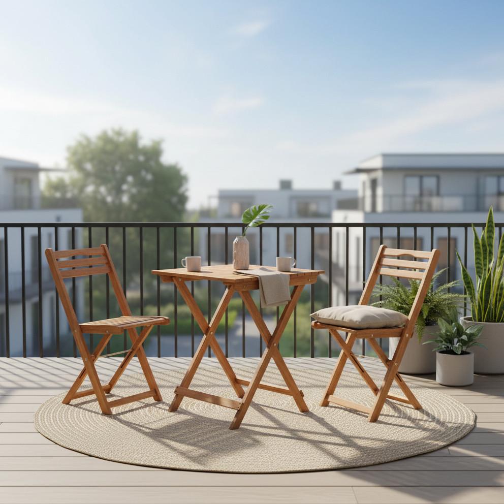 Balkonmöbel Set Porto Klappbar Aus Echtholz Massiv - Naturfarben, KONVENTIONELL, Holz (40/82/49cm) - Gardenson