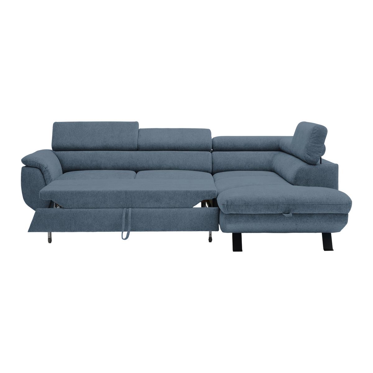 Rohová sedačka RAVEN, pravá, kráľovská modrá - čierna/kráľovská modrá, Modern, kov/textil (257/76-92/96cm) - Mömax