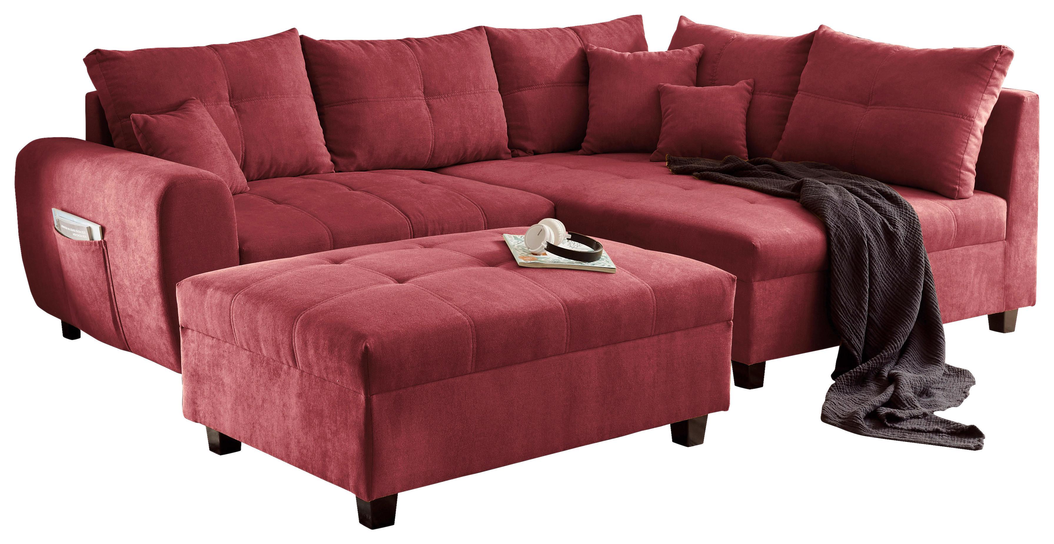 Ecksofa inkl. Kissen + Hocker Lea, Polyester-Nylon - Beere/Schwarz, Basics, Holzwerkstoff/Textil (248/176cm) - MID.YOU