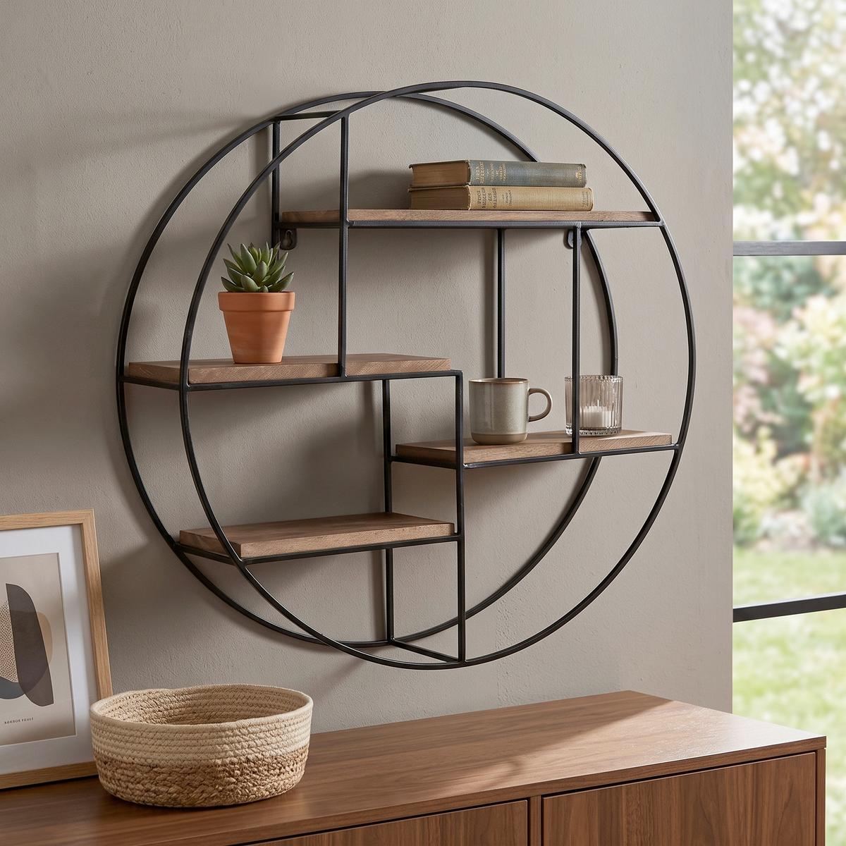 Nástenný regál, 70 cm - čierna, Design, kov (70/70/18cm) - MID.YOU