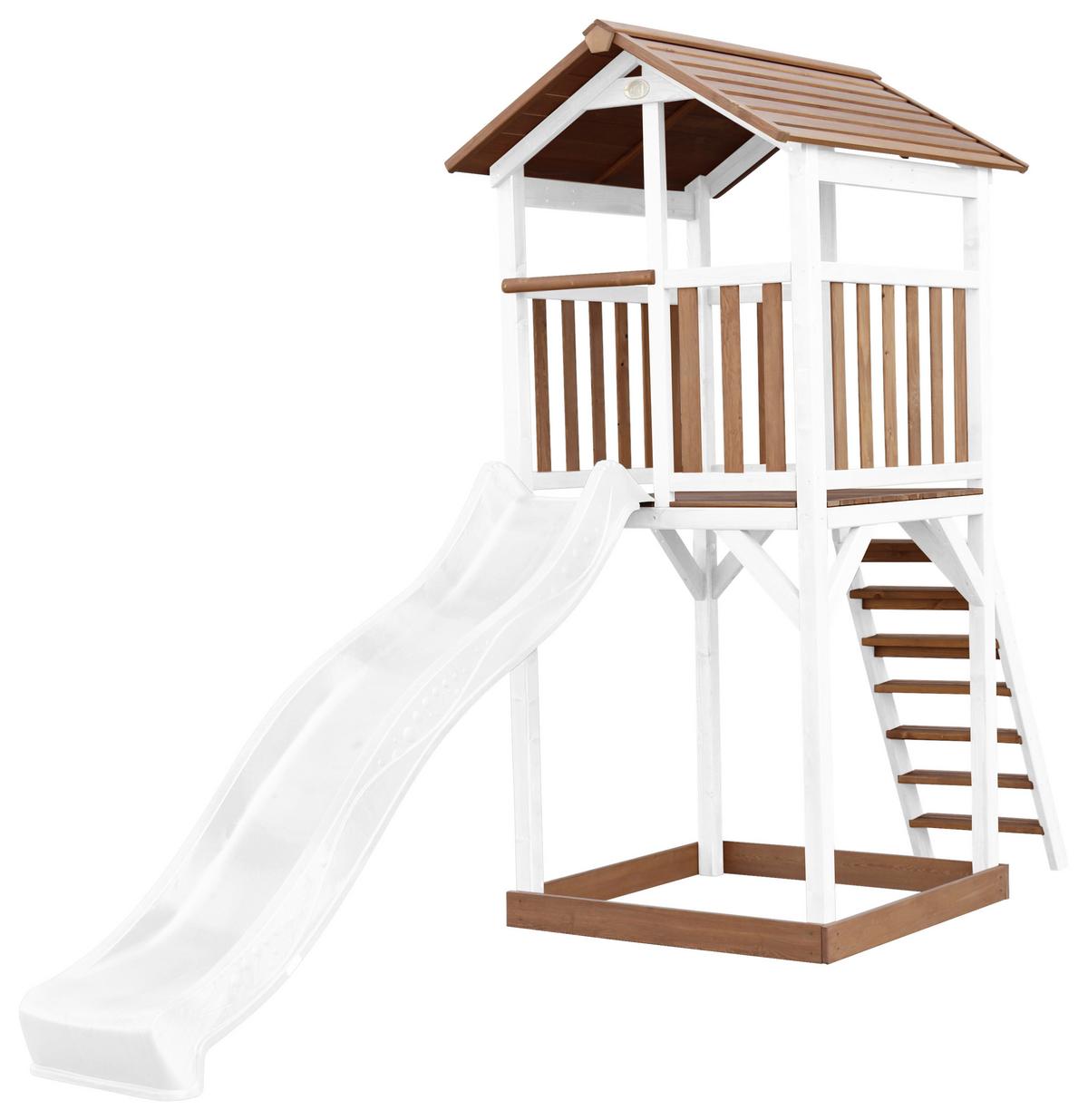 Spielturm A025.120.91 - Braun/Weiß, KONVENTIONELL, Holz/Kunststoff (111,2/241,9/349cm) - Ambia Garden