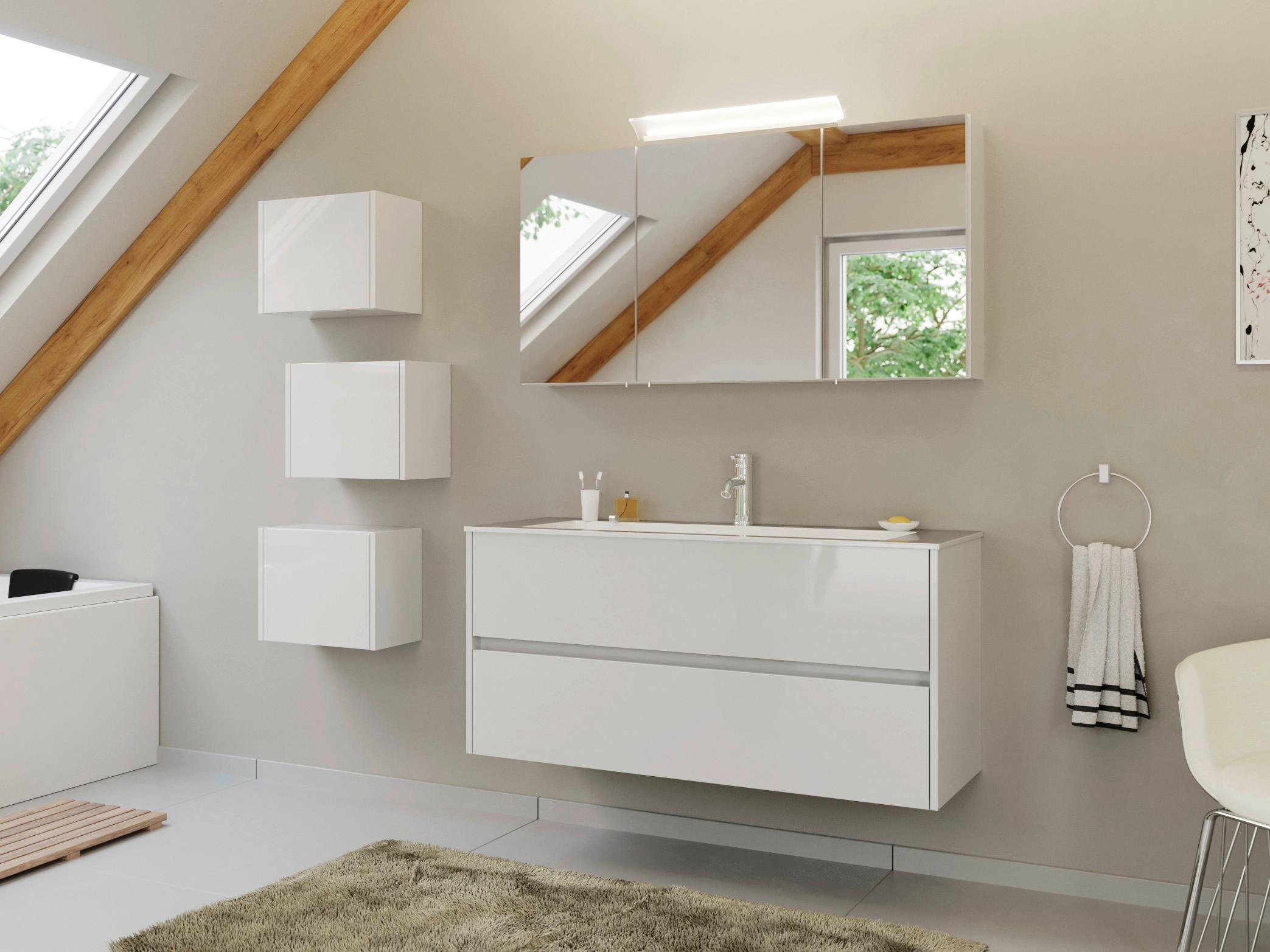 BADEZIMMER Limes, weiß HG B: 120 cm - Weiß Hochglanz/Weiß, Basics, Holzwerkstoff/Stein (120cm) - MID.YOU