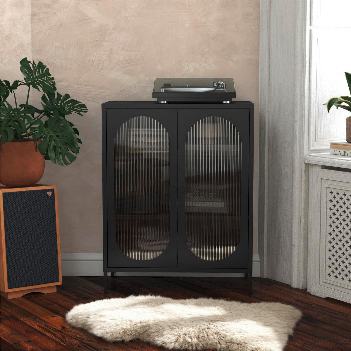 Highboard Luna Schwarz B: 80 cm - Schwarz, Design, Glas/Metall (80/102/40cm) - MID.YOU