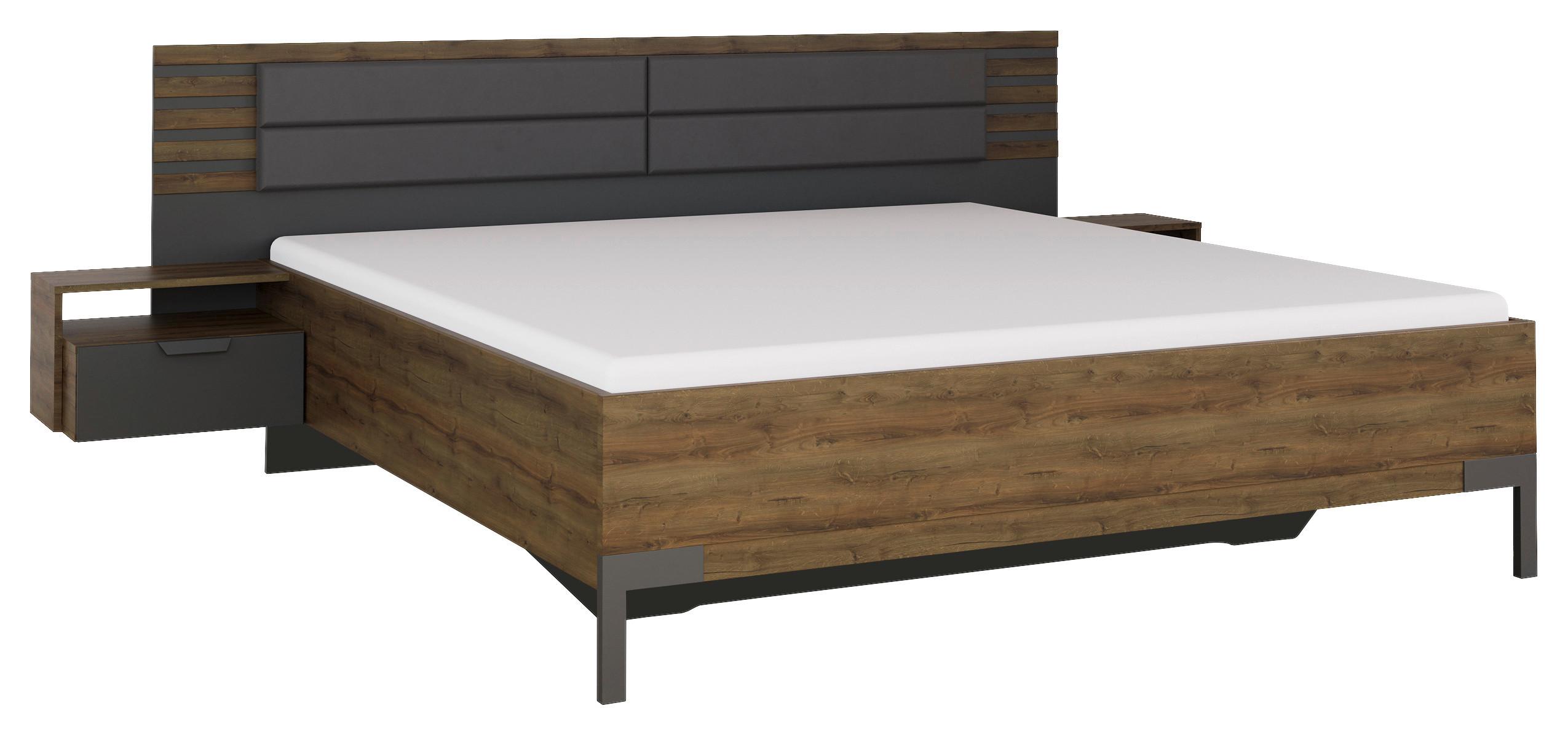Bettanlage Barea Dunkelgrau Eiche Dekor - Eiche dunkel/Dunkelgrau, MODERN, Holzwerkstoff/Textil (180/200cm) - Rauch Möbel