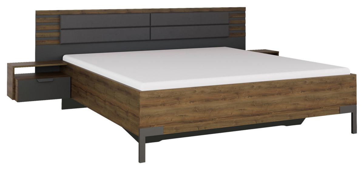 Bettanlage Barea Dunkelgrau Eiche Dekor - Eiche dunkel/Dunkelgrau, MODERN, Holzwerkstoff/Textil (180/200cm) - Rauch Möbel
