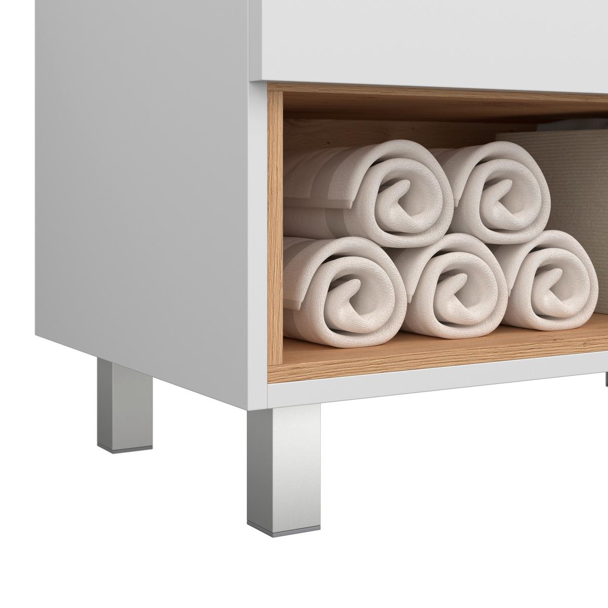 Waschbecken mit Unterschrank Mura I B: 80 cm, Weiß - Alufarben/Weiß, MODERN, Keramik/Holzwerkstoff (80/90/46,5cm)