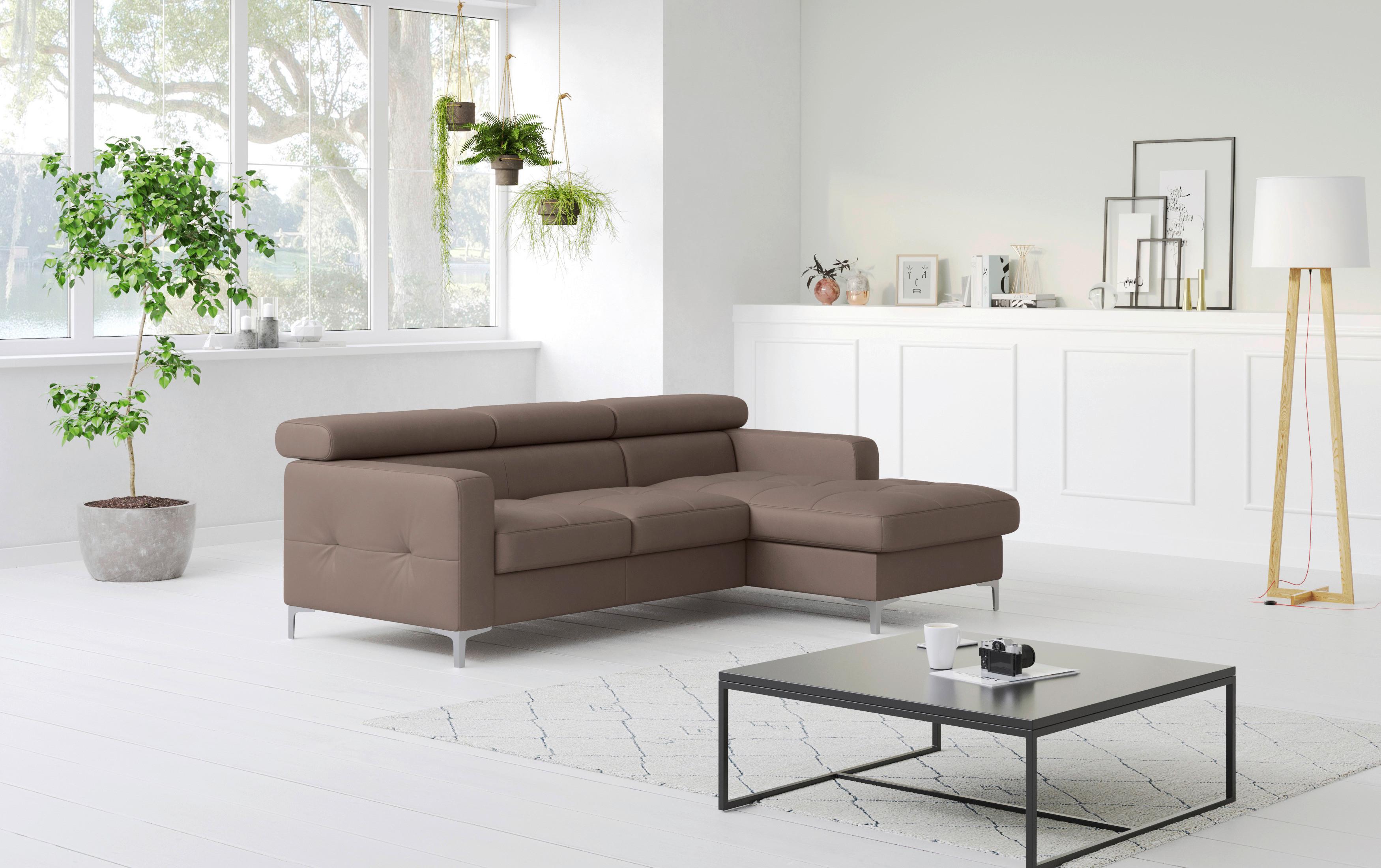 Ecksofa mit Schlaffunktion Sammy Hellbraun Leder - Chromfarben/Hellbraun, Design, Leder (227/168cm) - Livetastic