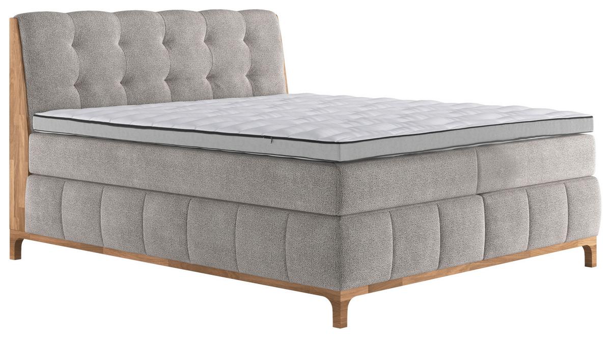 Boxspringbett Moon mit Topper 160x200 cm - Sandfarben/Eichefarben, MODERN, Holz/Holzwerkstoff (160/200cm) - MID.YOU