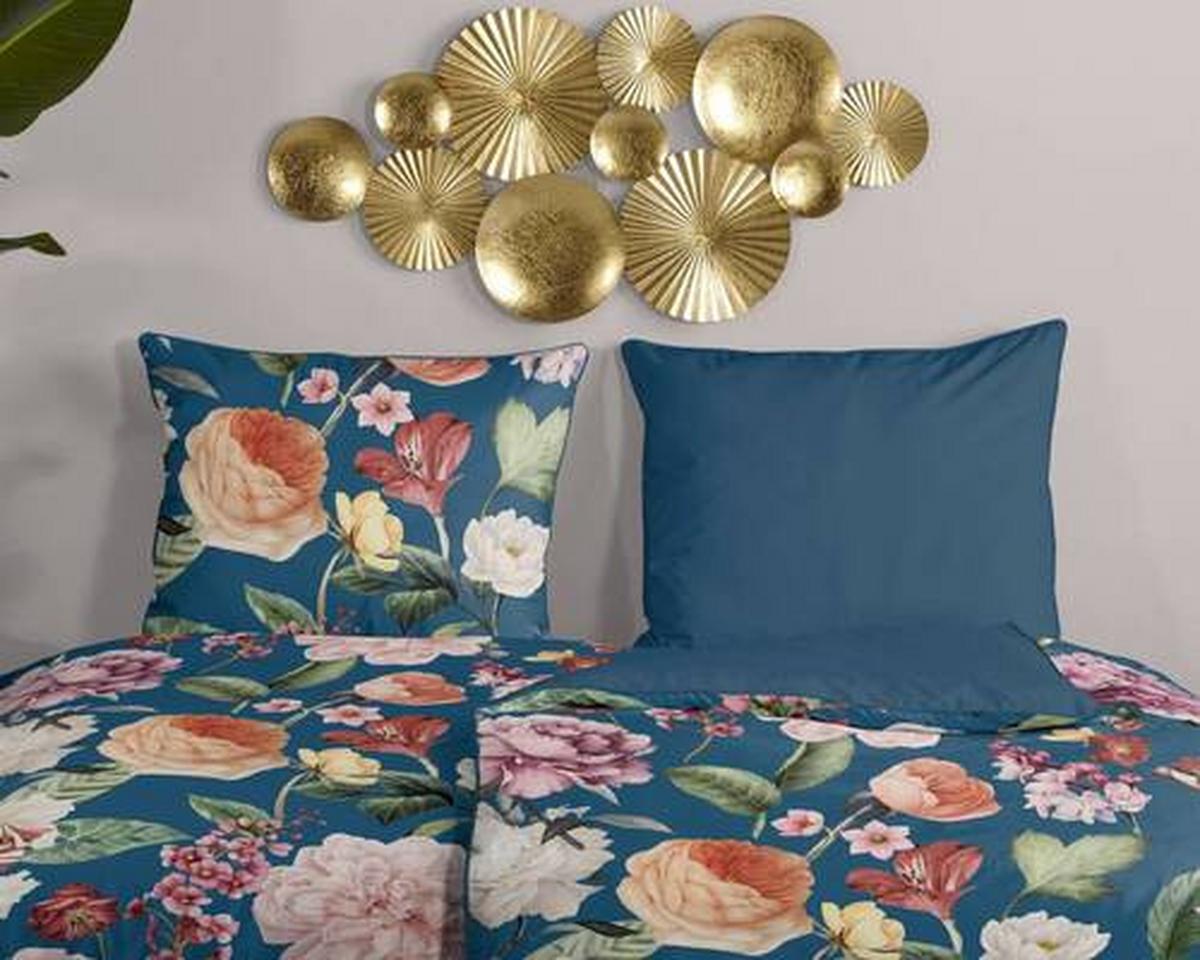 Wendebettwäsche Fiori Blau 155x220 Cm - Blau/Dunkelblau, Natur, Textil (155/220cm)
