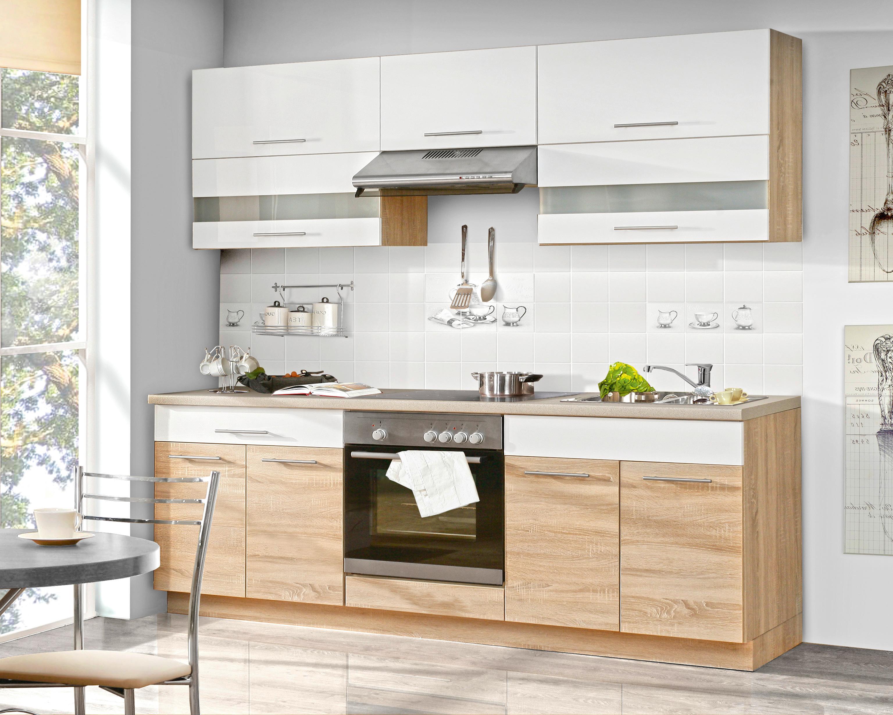 Konyhablokk Corina - Sonoma tölgy/fehér, Modern, műanyag/Üveg (220/214.9/60cm)