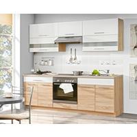 Konyhablokk Corina - Sonoma tölgy/fehér, Modern, műanyag/Üveg (220/214.9/60cm)