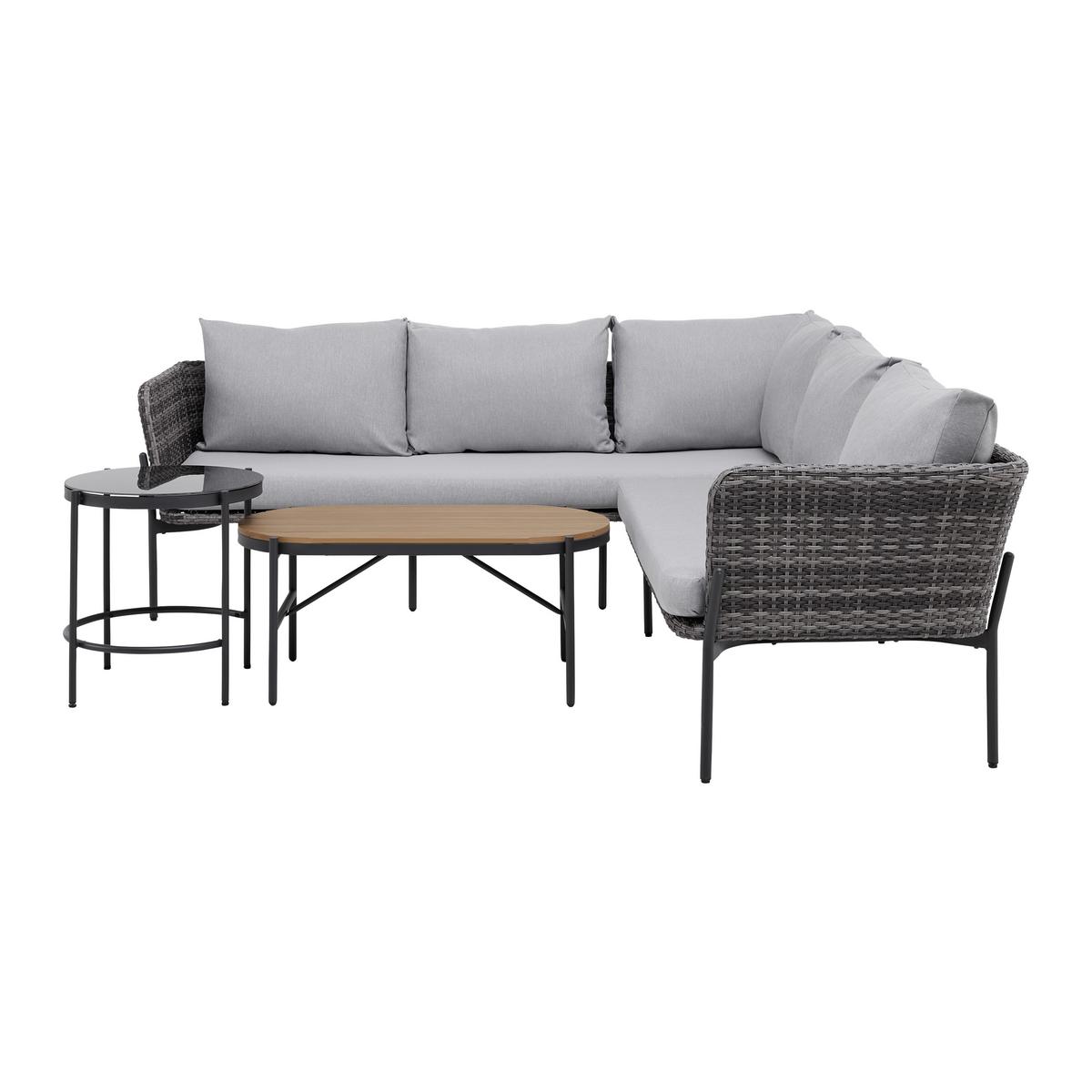 Zahradní sedací souprava ZOPHIA - šedá/černá, Moderní, kov/textil (294/68/77cm) - Bessagi Garden