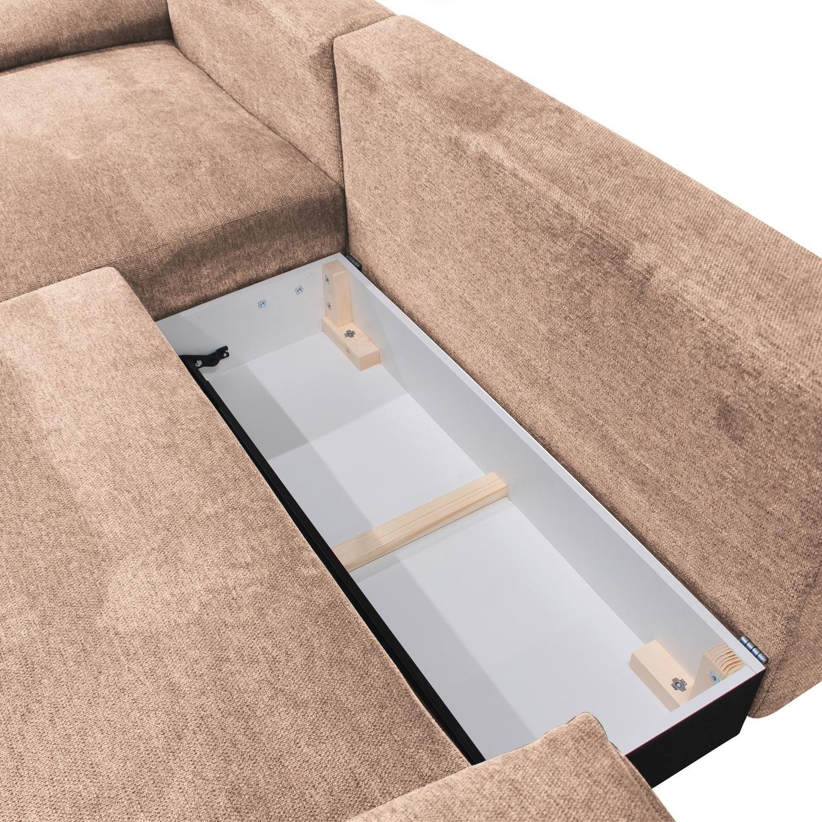 Ecksofa Mit Bettkasten Lagacy 192x260 Cm Webstoff Beige - Beige/Schwarz, Design, Textil (192/260cm) - MID.YOU