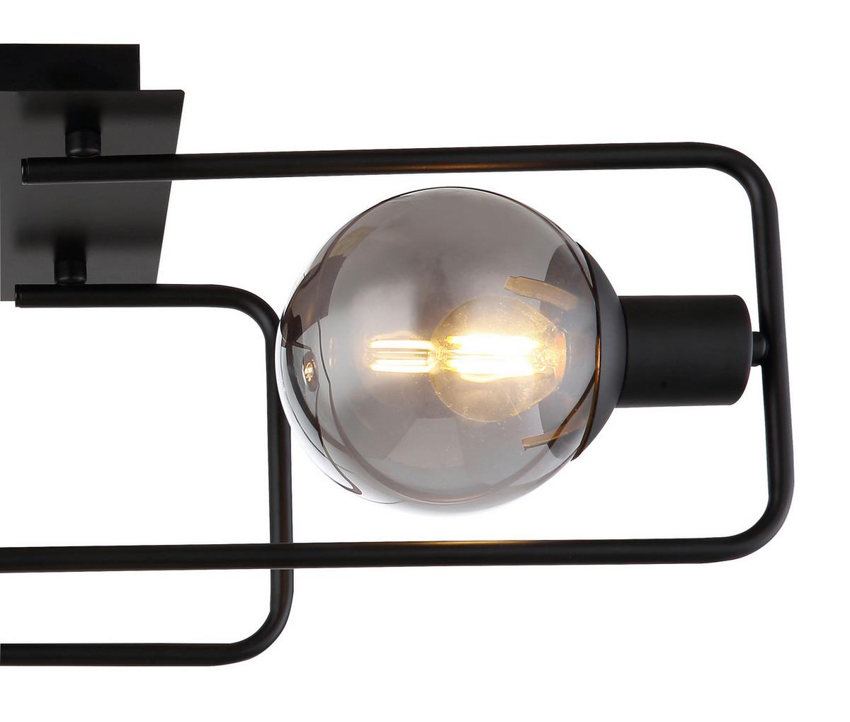 Deckenleuchte L: 61 cm 2-Flammig mit Rauchglas - Schwarz, Design, Glas/Metall (61/23/19cm) - Globo