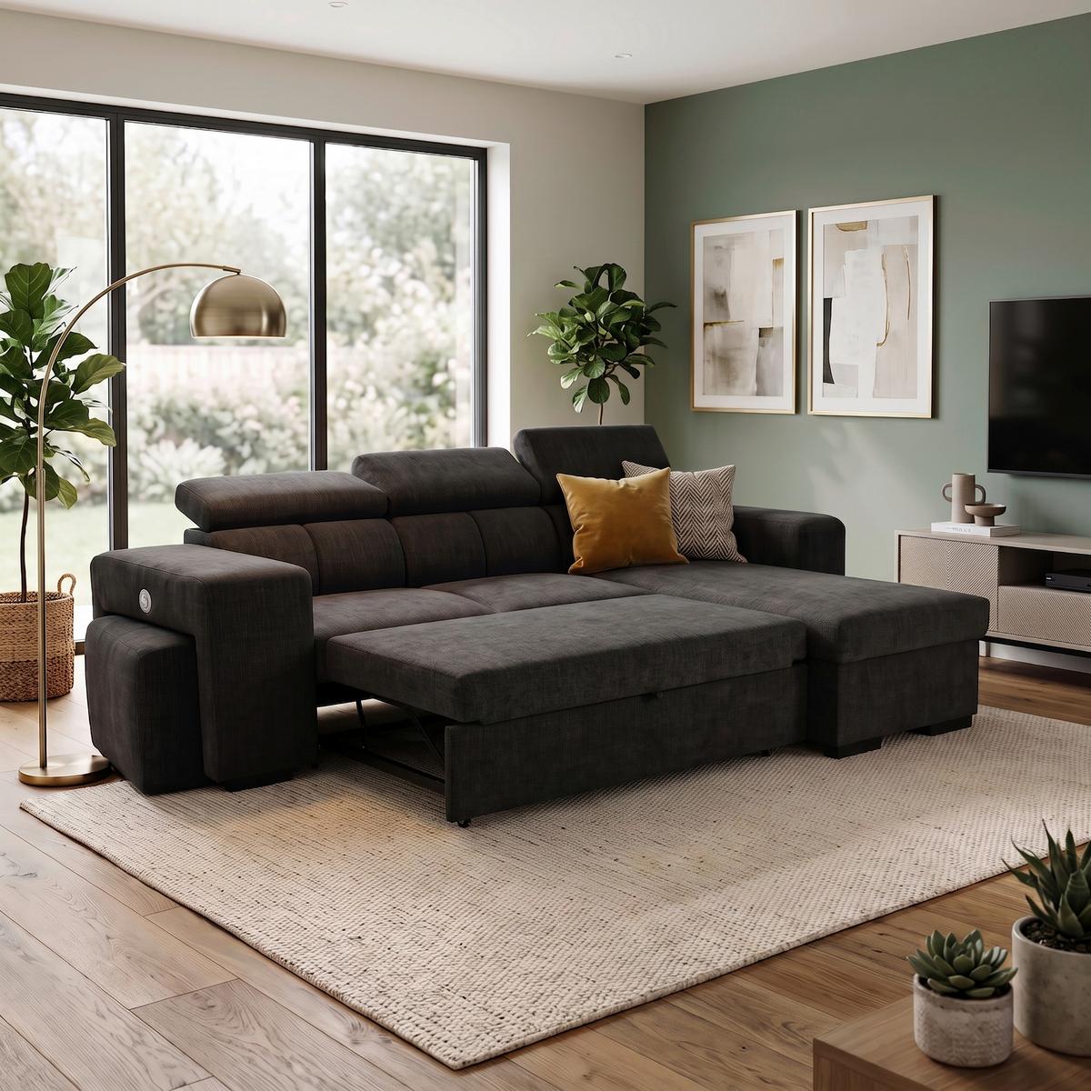 Ecksofa Sirius M schwarz, 251x165cm - Schwarz, KONVENTIONELL, Holz/Holzwerkstoff (251/165cm)