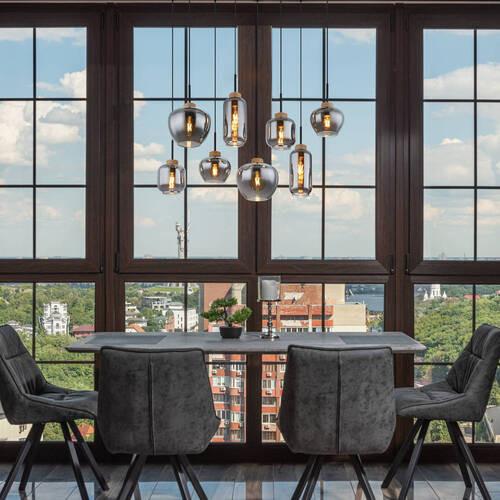 Hängeleuchte 8-Flammig Indoor - Schwarz/Naturfarben, Design, Glas/Naturmaterialien (105/40/120cm) - Globo