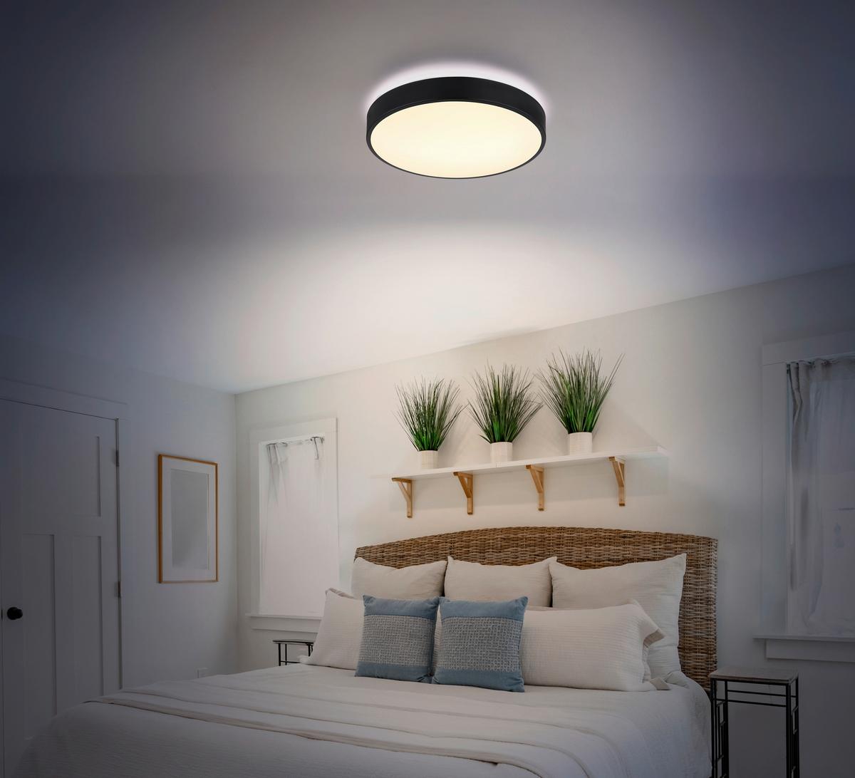 LED-Deckenleuchte Schwarz, 3000/4000/6000k - Opal/Schwarz, Basics, Kunststoff/Metall (37,8/7cm) - Globo