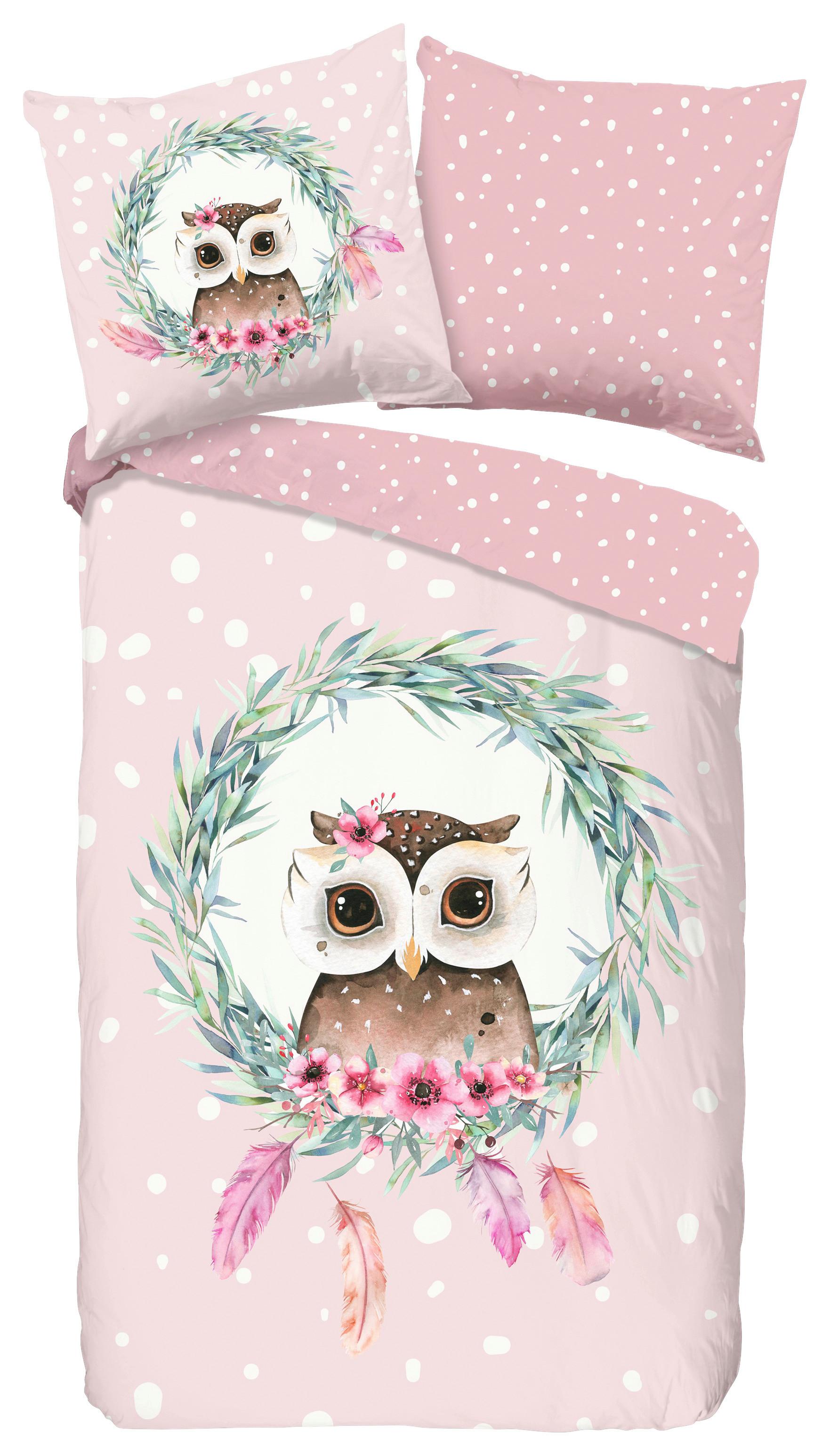 Jugendbettwäsche Owli Rosa Rot 135x200 cm - Rot/Rosa, Design, Textil (135/200cm)