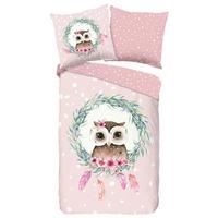 Jugendbettwäsche Owli Rosa Rot 135x200 Cm - Rot/Rosa, Design, Textil (135/200cm)