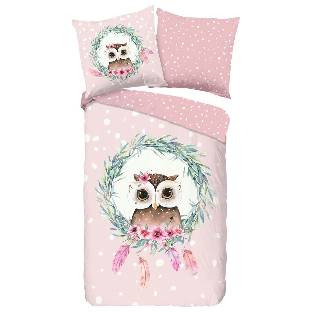 Jugendbettwäsche Owli Rosa Rot 135x200 Cm