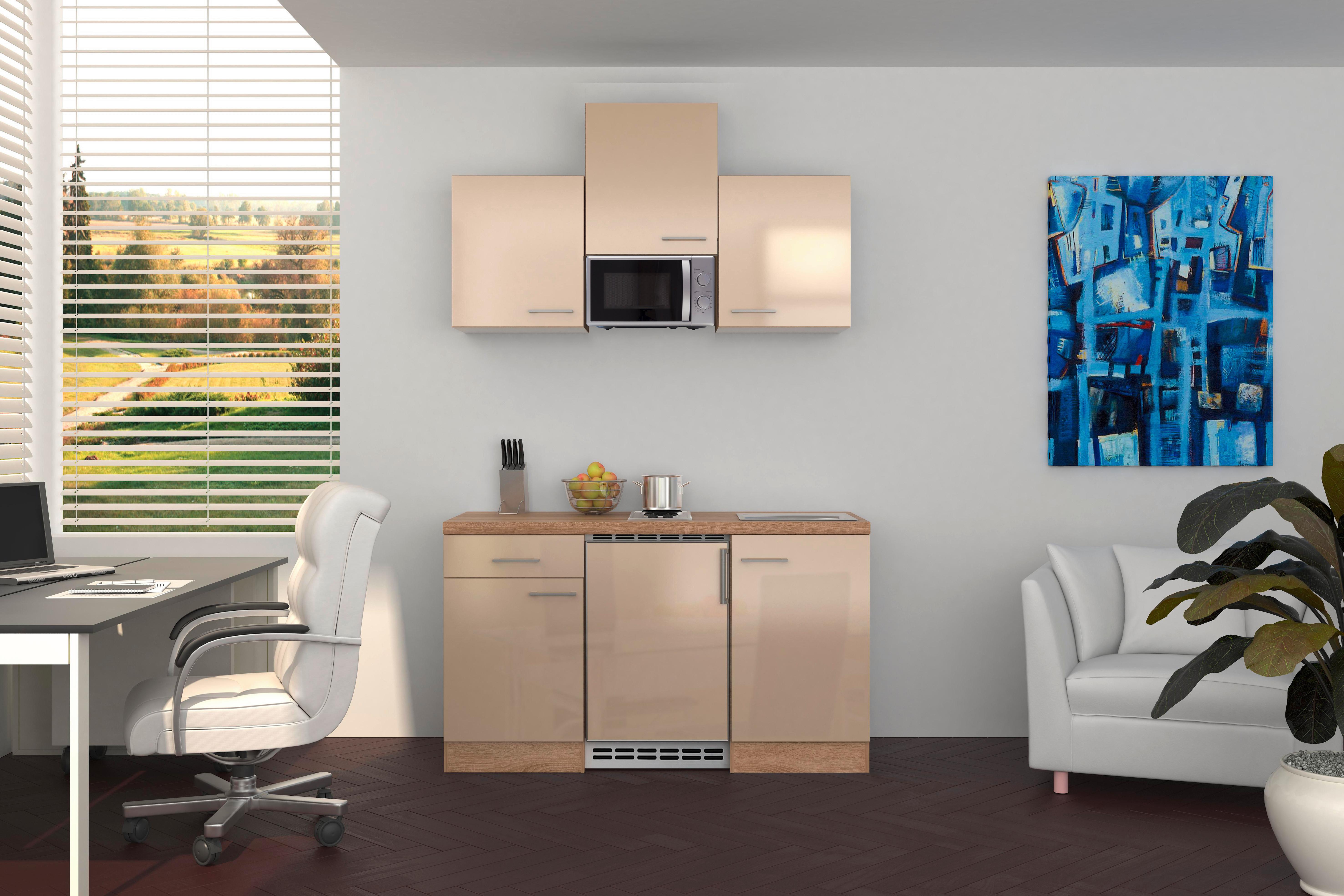 Minikuchyně NEPAL včetně spotřebičů a dřezu - Sonoma dub/kašmírová, Moderní, kov/kompozitní dřevo (150,5cm) - FlexWell