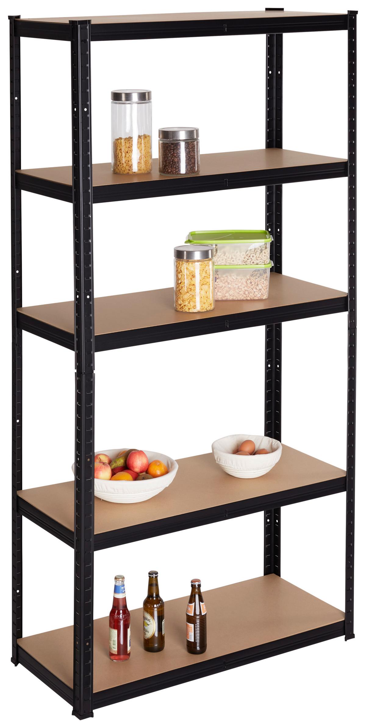 Schwerlastregal Theo - Schwarz, Trend, Holzwerkstoff/Metall (90/40/180cm) - Homezone