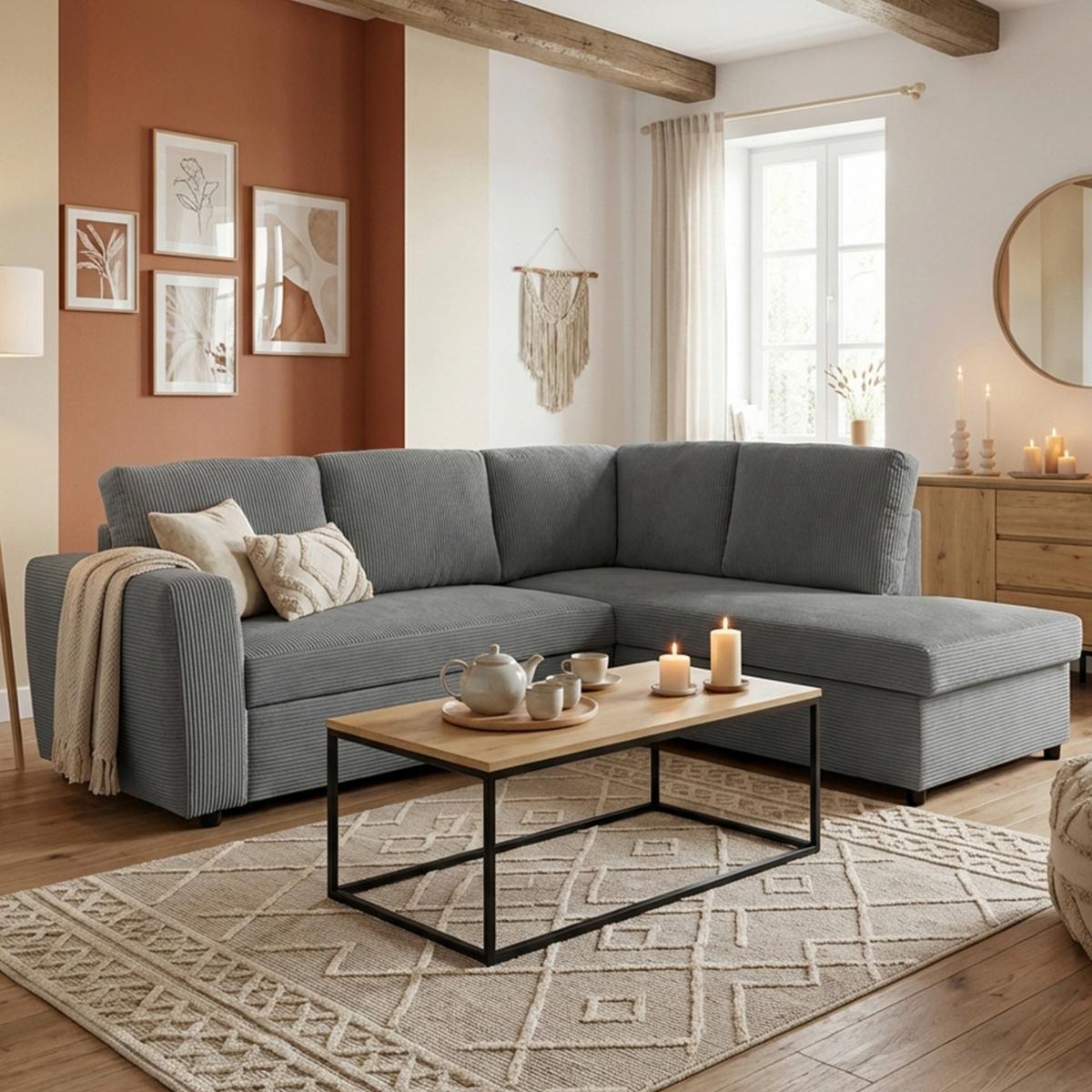 Ecksofa mit Schlaffunktion Toulouse anthrazit, 224x206cm - Anthrazit/Schwarz, Trend, Holz/Holzwerkstoff (224/206cm)
