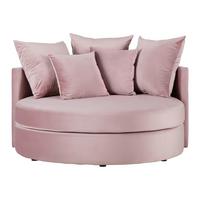 Okrúhla pohovka s vankúšmi ELENA, ružová - čierna/ružová, Modern, drevo/textil (130/65/140cm) - Bessagi Home