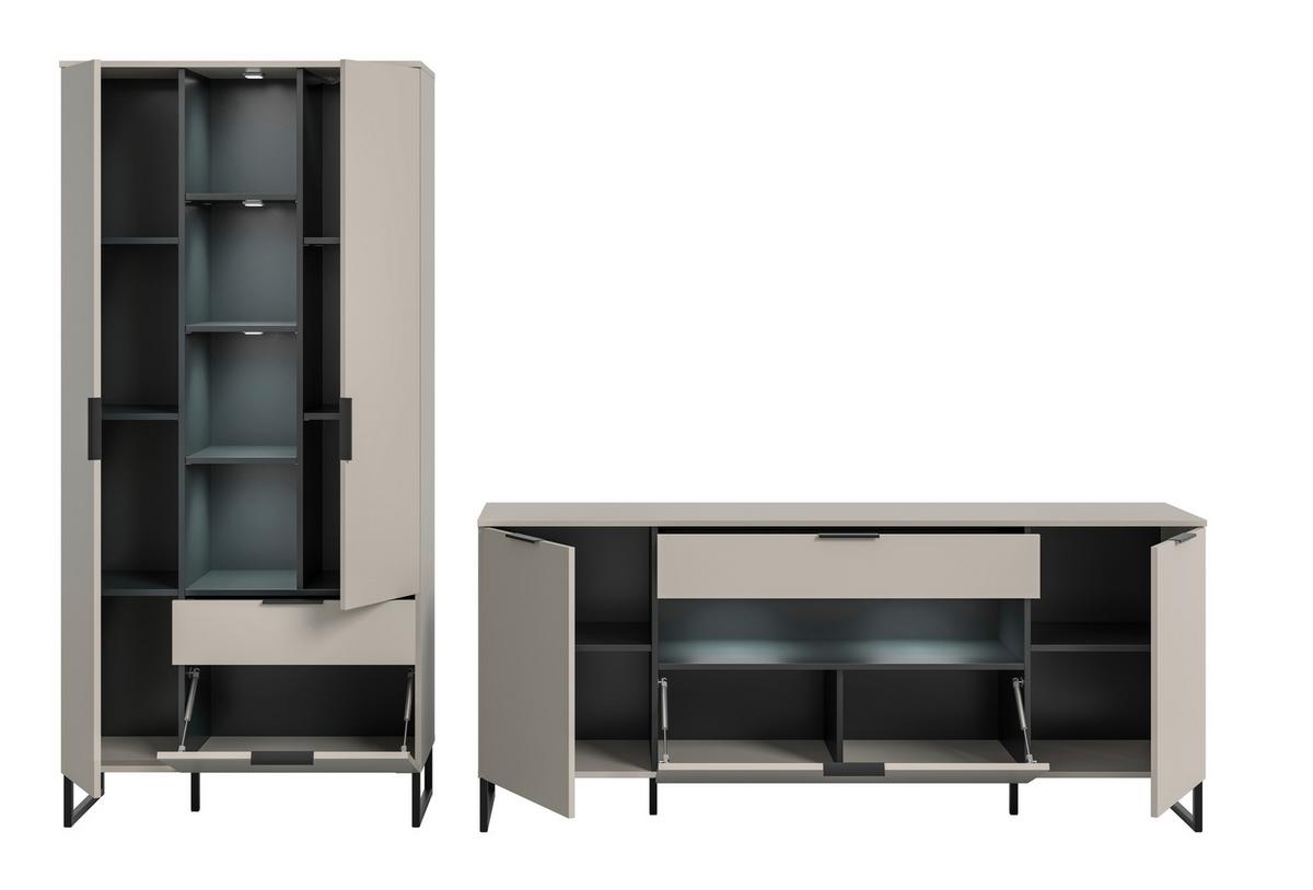 Wohnwand Noida Kaschmirfarben /Schwarz B: 290cm - Kaschmir/Schwarz, Design, Holzwerkstoff (290/192/41cm) - Livetastic