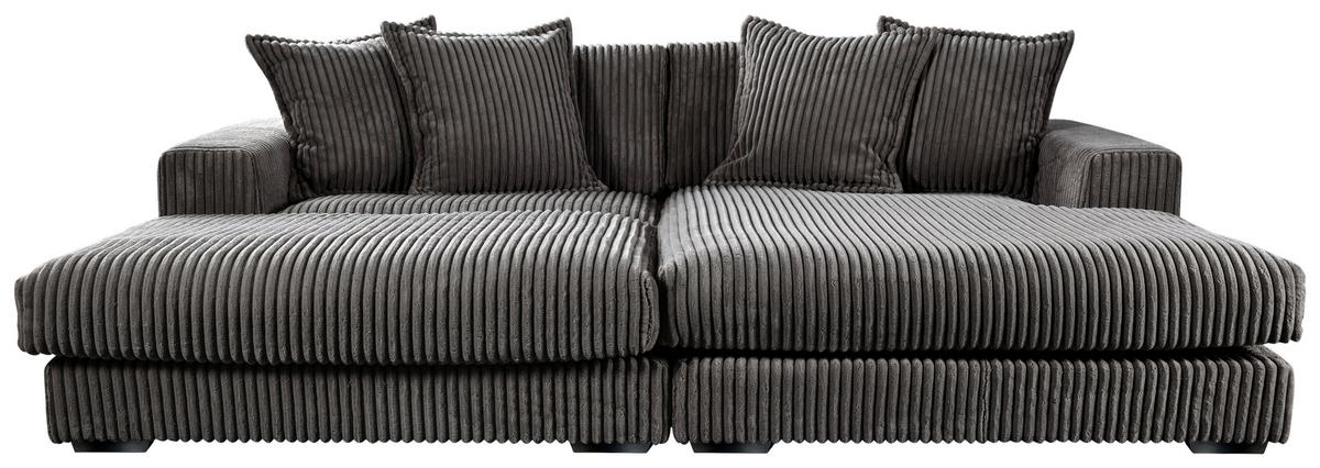 Ecksofa Funny Rechts Grau mit Hocker B: 285 cm - Schwarz/Grau, Basics, Textil (285/195cm) - Livetastic