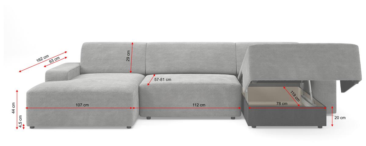 Wohnlandschaft Wien Anthrazit U: 162x329x162 cm - Anthrazit/Schwarz, MODERN, Textil (162/329/162cm) - Trendmanufaktur