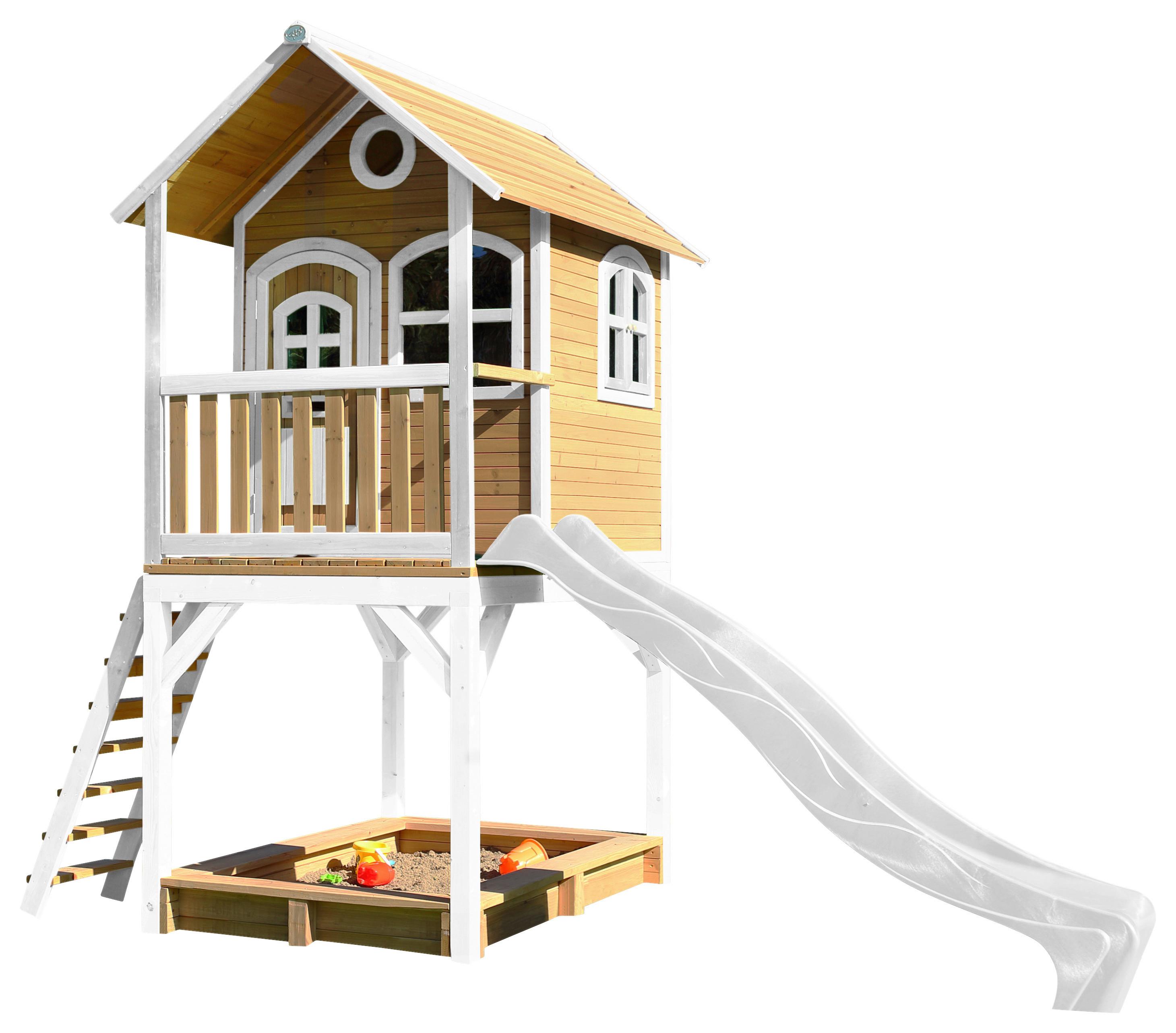 Spielhaus Sarah Braun/weiß B: 370 Cm - Weiß/Braun, KONVENTIONELL, Holz/Kunststoff (370/291/191cm) - Ambia Garden
