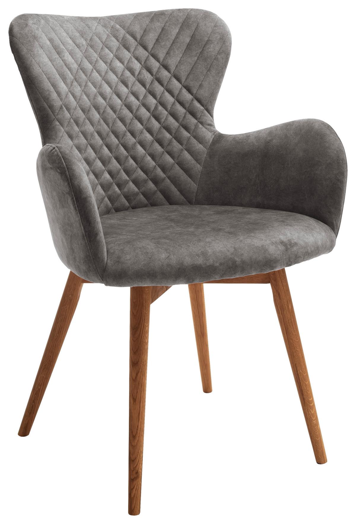 Armlehnstuhl Sarander Grau/Eichenfarben Gepolstert - Eichefarben/Grau, Natur, Holz/Textil (62/87/65cm) - MID.YOU