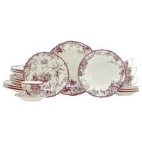 Kombiservice, 20-Teilig für 4 Personen, Porzellan - Bordeaux/Weiß, Basics, Keramik - Creatable