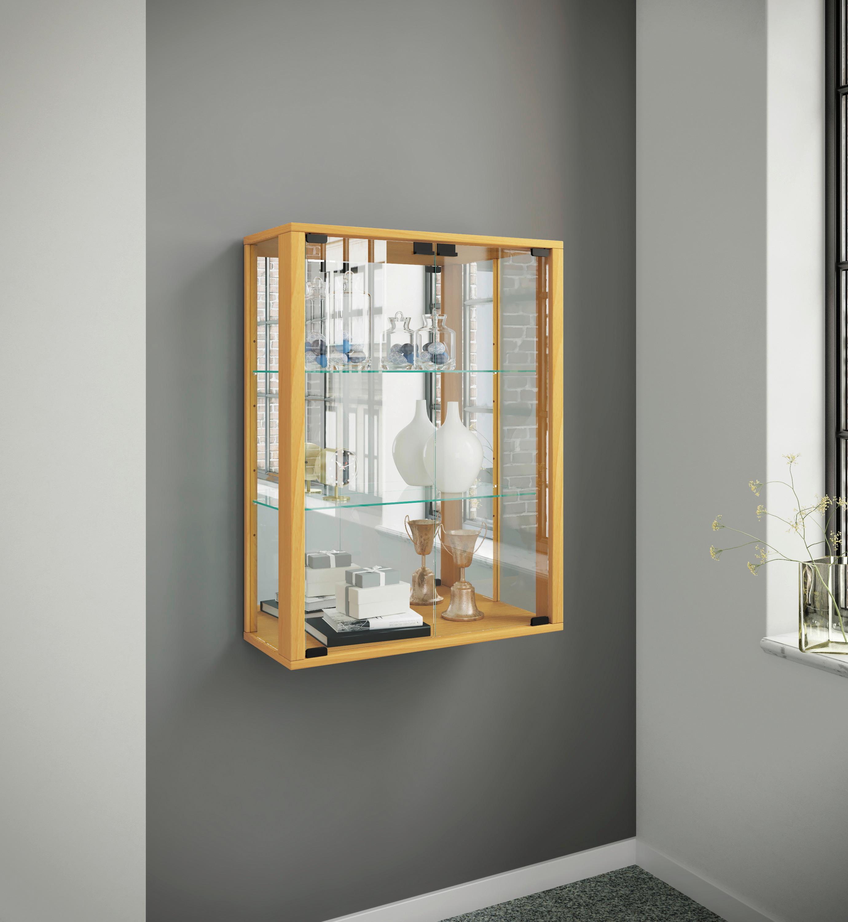 Hängevitrine Udina Buchefarben B: 60 Cm - Buchefarben/Schwarz, MODERN, Glas/Holz (60/80/25cm) - MID.YOU