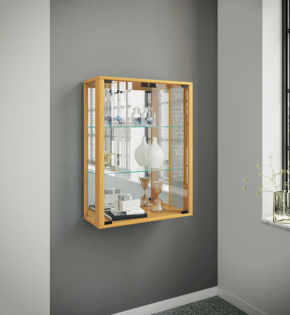 Hängevitrine Udina Buchefarben B: 60 Cm - Buchefarben/Schwarz, MODERN, Glas/Holz (60/80/25cm) - MID.YOU