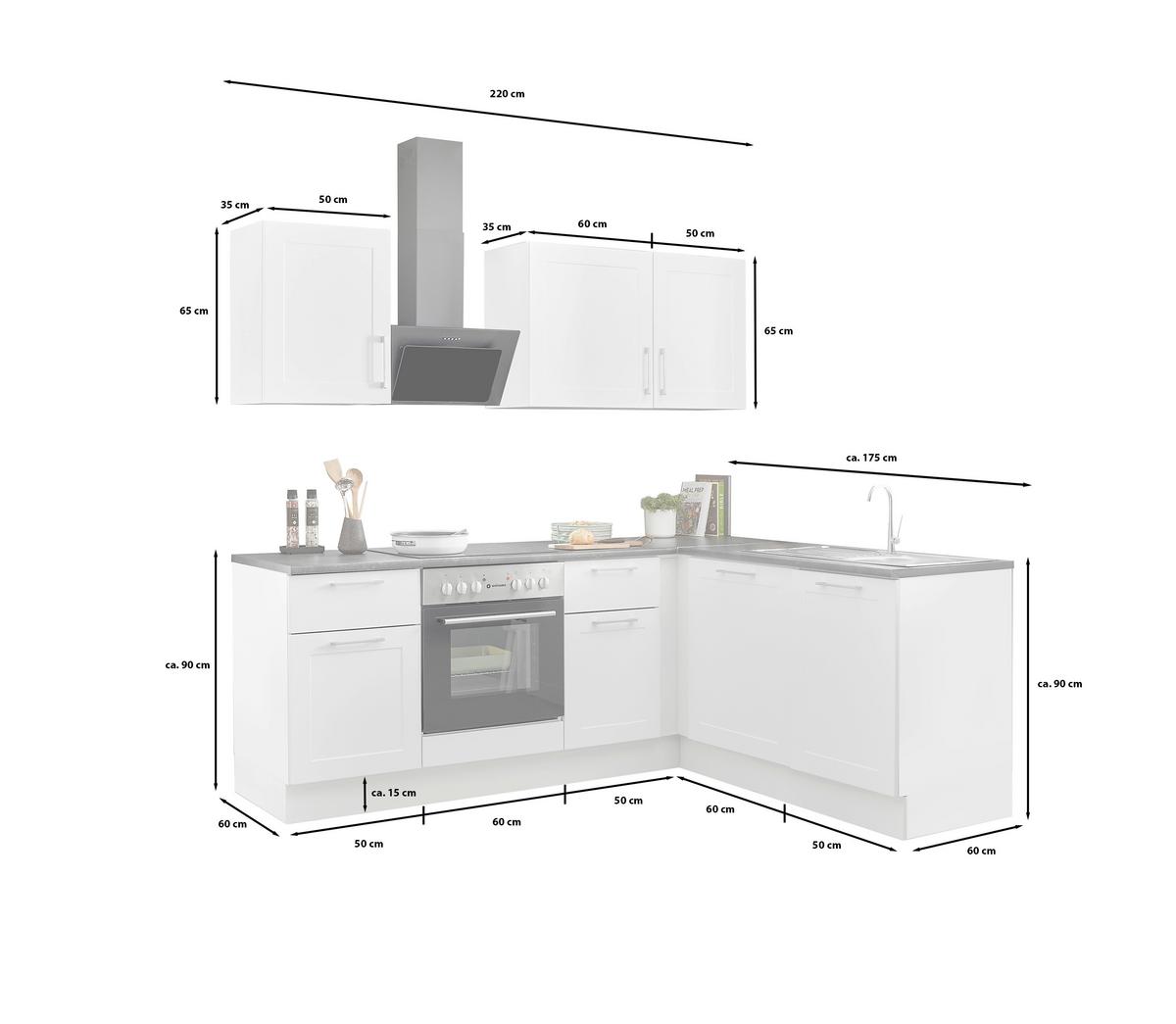 Eckküche Marseille L 220 White - Anthrazit/Weiß, Design, Holzwerkstoff (220/175cm) - MID.YOU