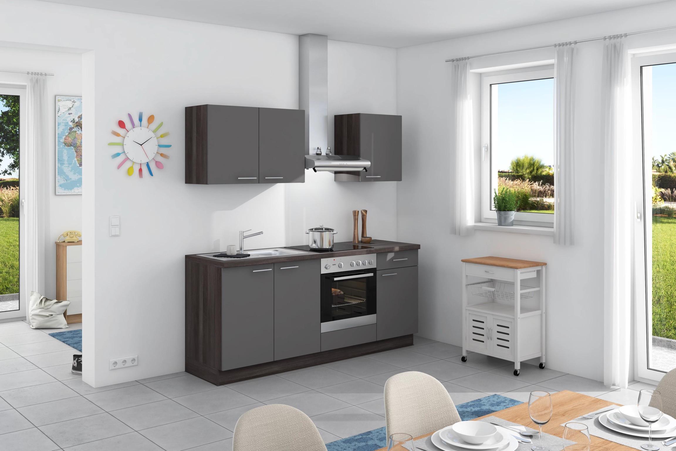 Küchenzeile Base ohne Geräte 200 cm Anthrazit/Eiche Grau - Eichefarben/Anthrazit, Design, Holzwerkstoff (200cm) - Express