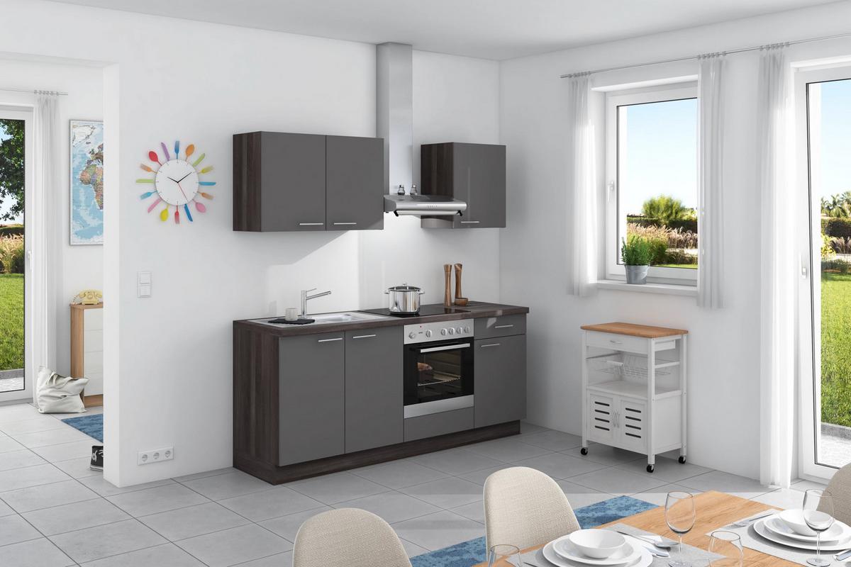 Küchenzeile Base ohne Geräte 200 cm Anthrazit/Eiche Grau - Eichefarben/Anthrazit, Design, Holzwerkstoff (200cm) - Express