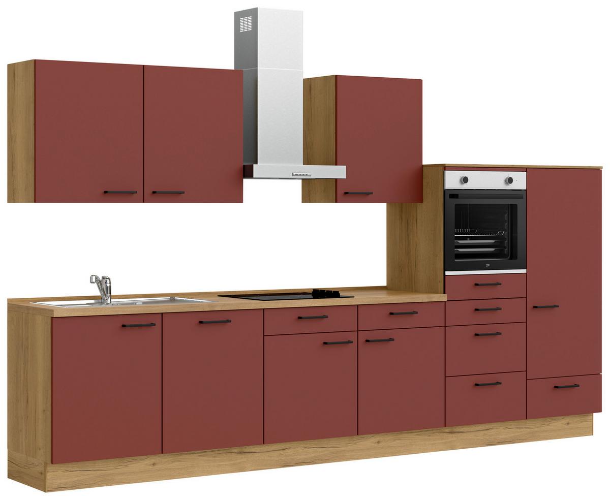 Küchenleerblock Easytouch Low-Line, L12 Rechts - Eichefarben/Rot, MODERN, Holzwerkstoff (360cm) - Nobilia