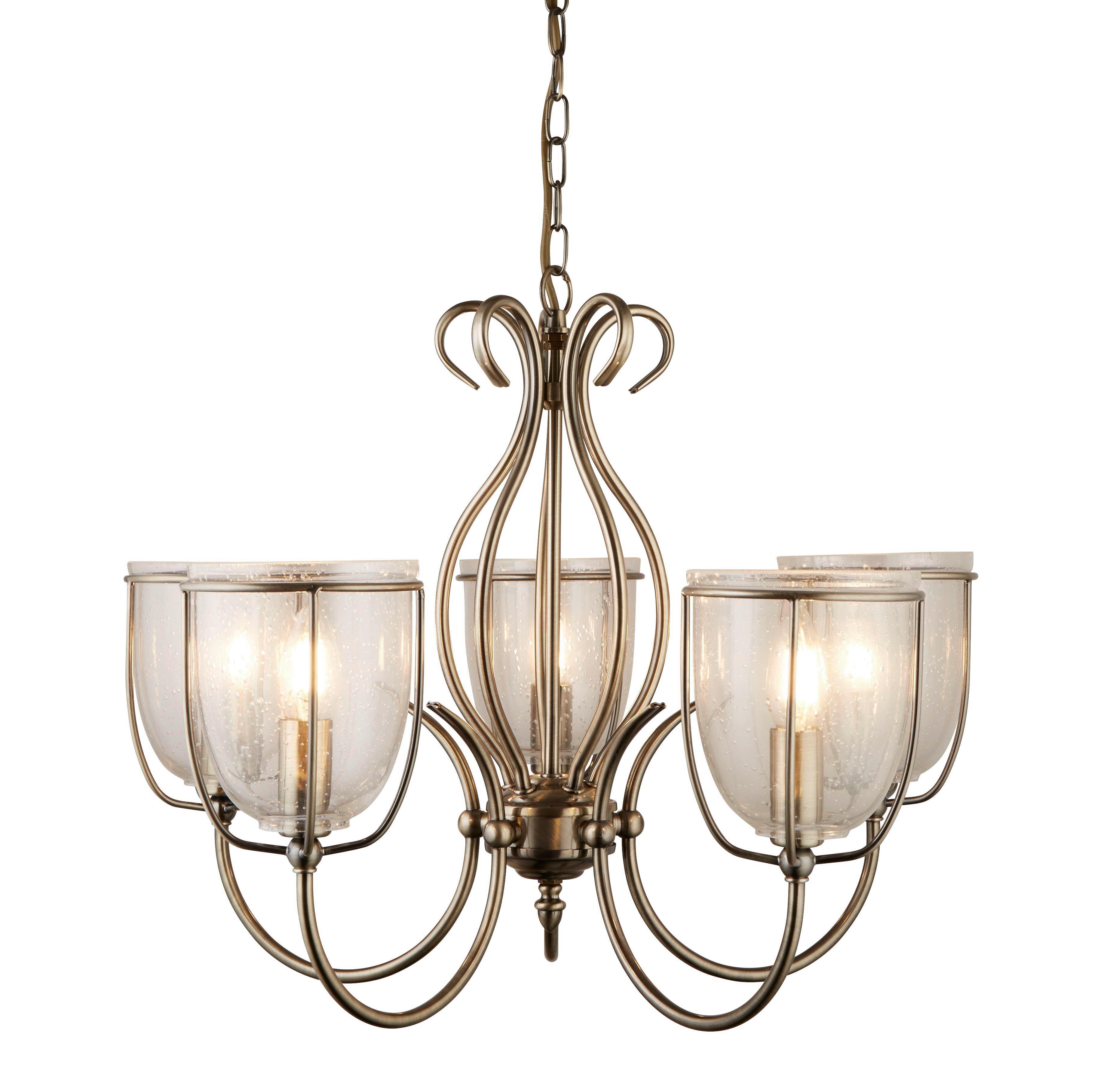 Hängeleuchte 6355-5ab - Messingfarben, Design, Glas/Metall (52/44cm)