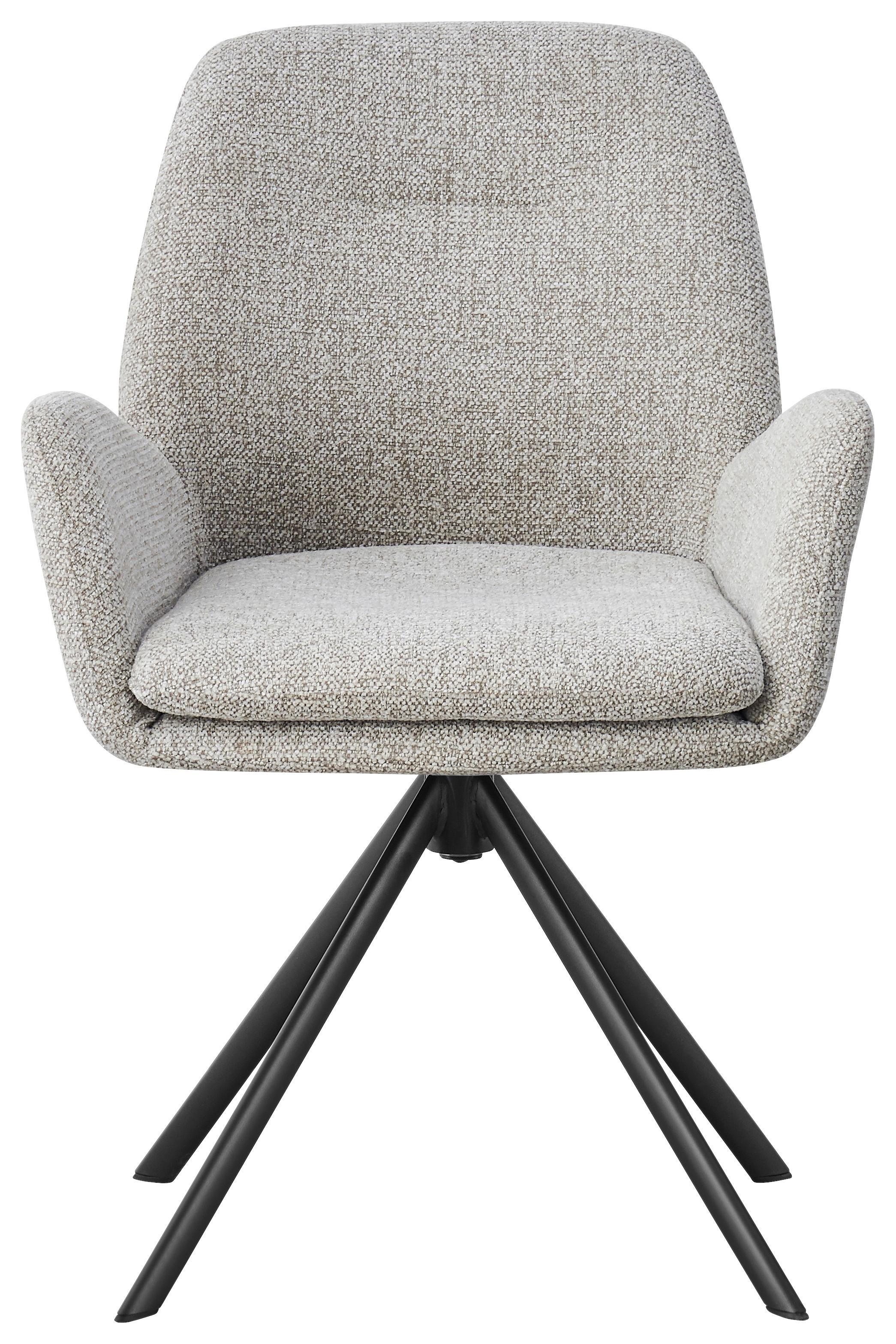 Armlehnstuhl Siglinde Webstoff Hellgrau 360° drehbar - Hellgrau/Schwarz, MODERN, Textil/Metall (61/87/62cm) - MID.YOU