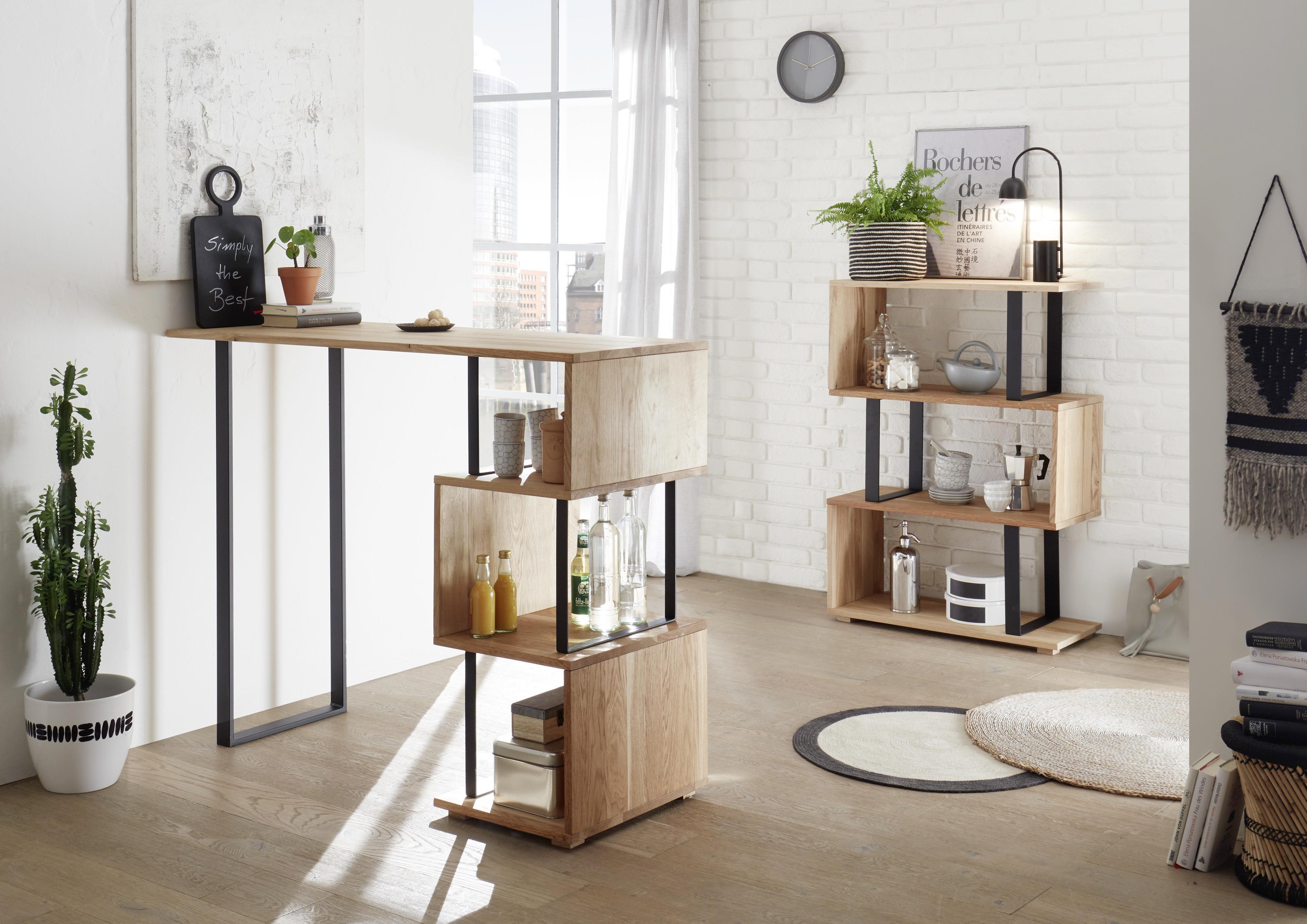 Bartisch Fernando 1 - Eichefarben/Schwarz, Design, Holz/Metall (135/50/105cm) - Livetastic